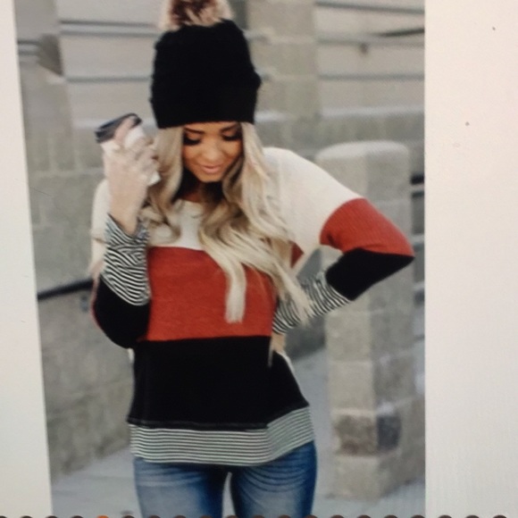 Stylish Colorblock splicing striped red top - Picture 6 of 8